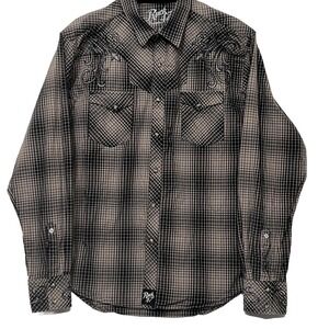 Rock 47 Wrangler Western Long Sleeve Pearl Snap Shirt Embroidered Design Men‎ XL